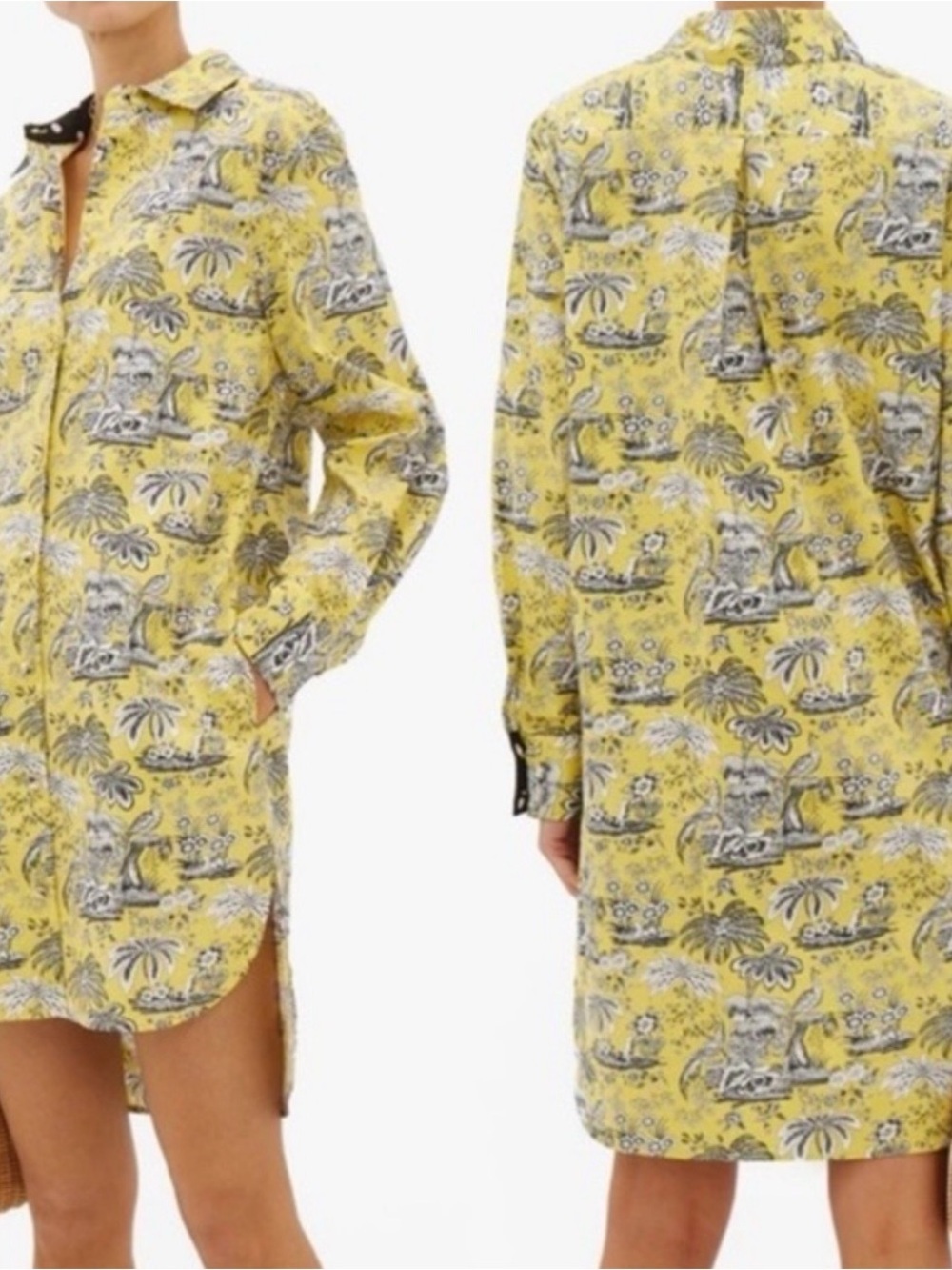 STAUD Yellow Tropical Toile Button-Down Shirt, pre-owned, size Small